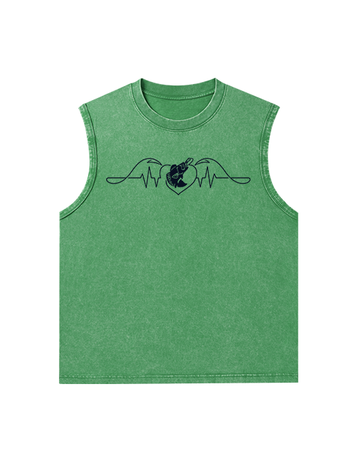 Fishing Heart Beat Pulse Unisex Washed Cotton Tank