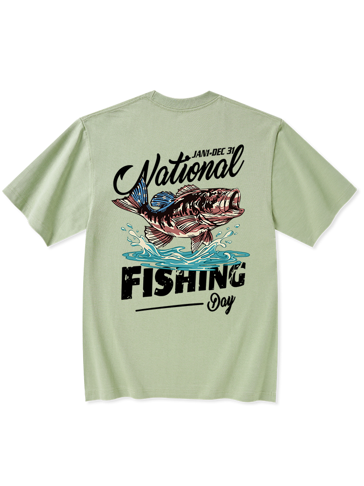 Everyday is National Fishing Day Humor Unisex Heavyweight Cotton T-Shirt