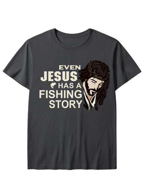 Even Jesus Has a Fishing Story Artistic Portrait Unisex Classic Cotton Tee