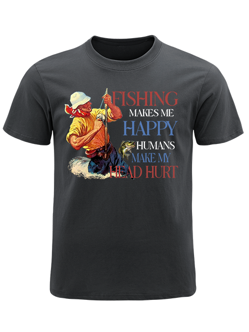 Fishing Makes Me Happy Retro Male Angler Unisex Classic Cotton Tee
