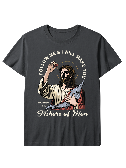 Follow Jesus and Become Fishers of Men Unisex Cotton Tee