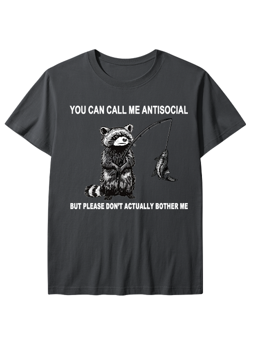 Antisocial Raccoon Fishing Humor  Unisex Classic Cotton Tee