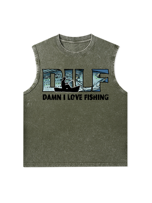Damn I love Fishing Humor Unisex Washed Cotton Tank