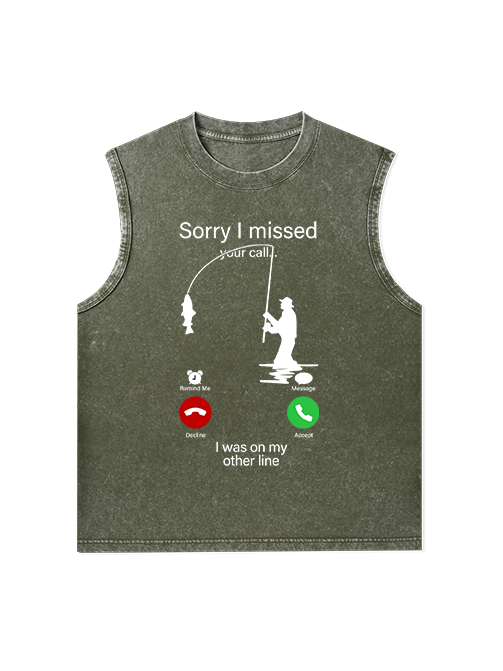 I Was on My Fishing Line Funny Unisex Washed Cotton Tank