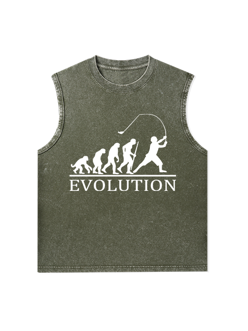 Evolution of a Fisherman Funny Unisex Washed Cotton Tank