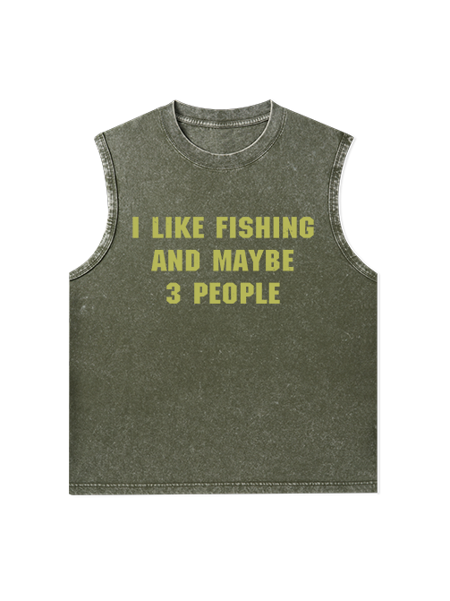 I Like Fishing and Maybe 9 People Funny Unisex Washed Cotton Tank