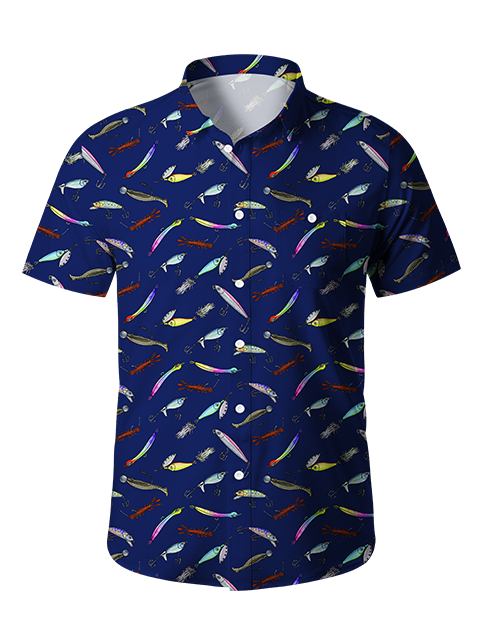 Stylish Colorful Fishing Lure Button Up Shirt