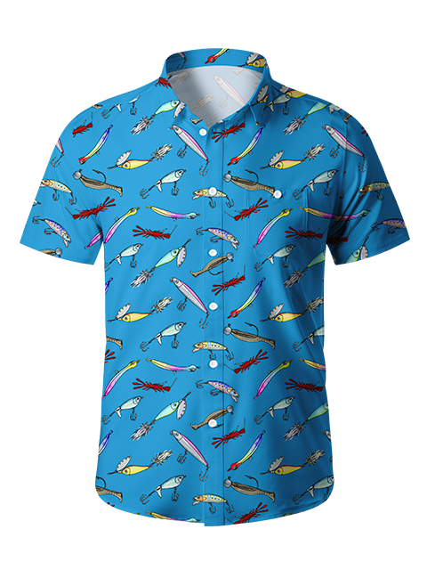 Stylish Colorful Fishing Lure Button Up Shirt
