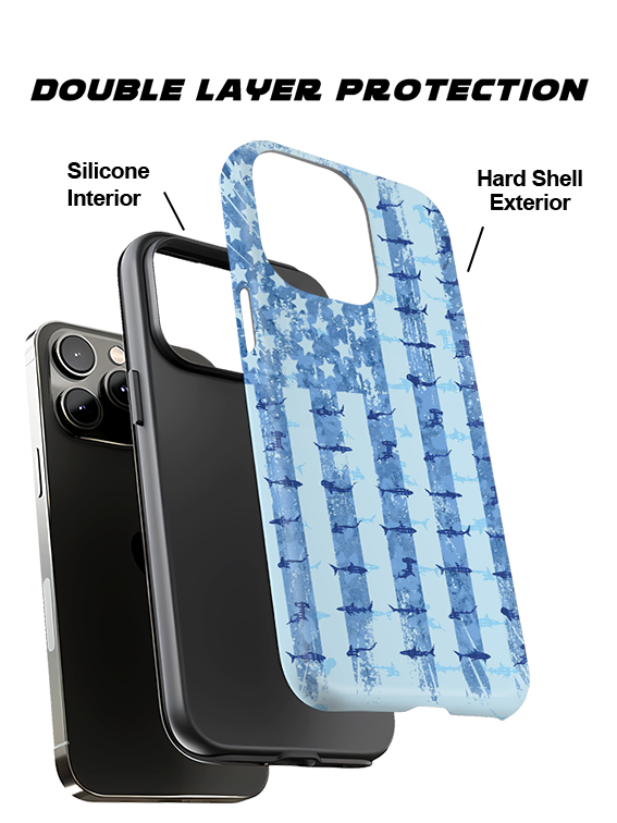Patriotic Shark Silhouette Hawaiian Full Print iPhone Case