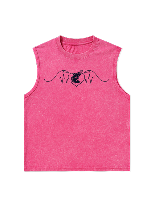 Fishing Heart Beat Pulse Unisex Washed Cotton Tank