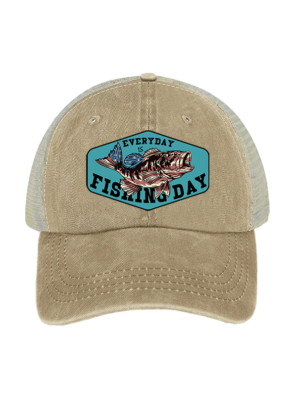 Everyday is National Fishing Day Humor Unisex Vintage Washed Meshback Hat