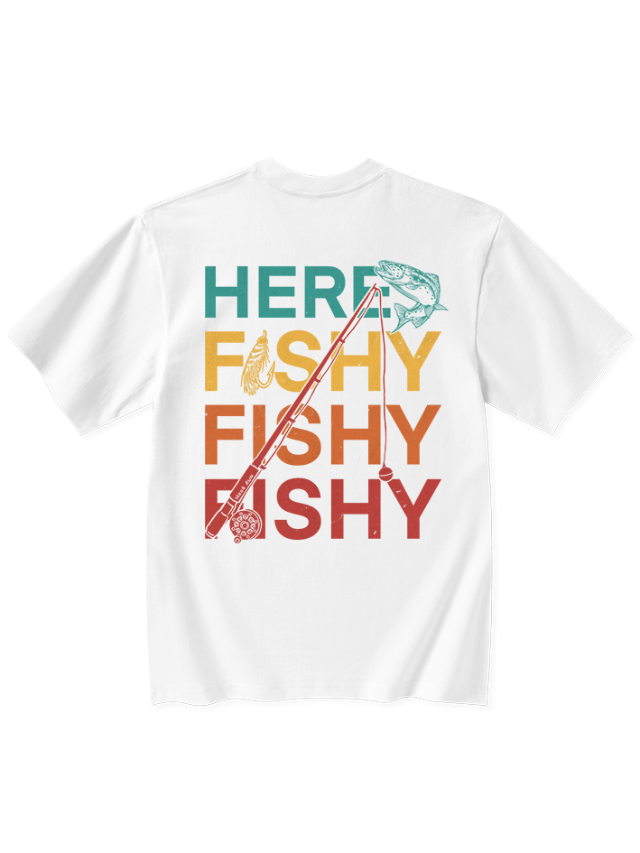 Here Fishy Fishy Fishy Funny Unisex Heavyweight Cotton T-Shirt