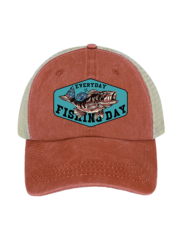 Everyday is National Fishing Day Humor Unisex Vintage Washed Meshback Hat