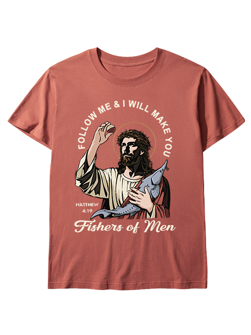 Follow Jesus and Become Fishers of Men Unisex Cotton Tee
