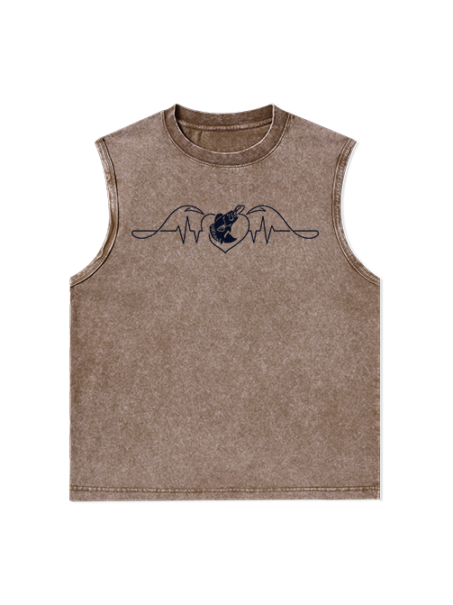 Fishing Heart Beat Pulse Unisex Washed Cotton Tank