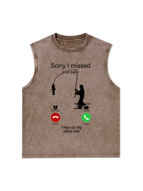 I Was on My Fishing Line Funny Unisex Washed Cotton Tank